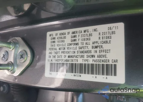 2011 Honda Accord 2.4 Lx z USA, uszkodzony, nr VIN 1HGCP2F34BA136779